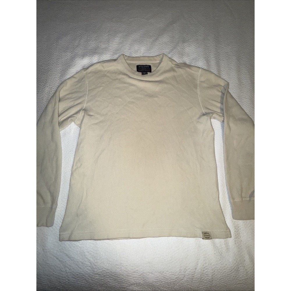 CC Filson Waffle Knit Thermal Sweater Men's Med Sand White Crew Neck Pullover